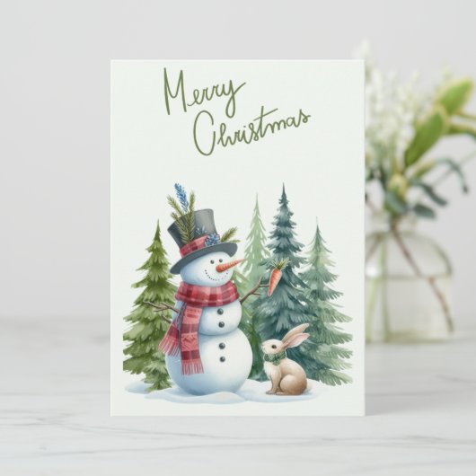 雪だるまとウサギのメリークリスマスカード シーズンカード (スタンド正面)