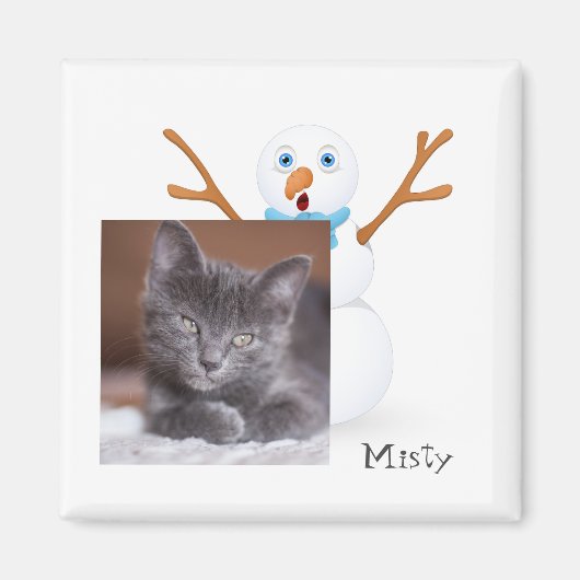 雪だるまとカスタマイズ可能な子猫 マグネット (正面)