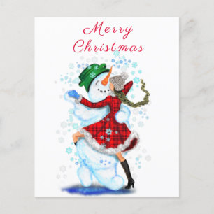 雪だるまとガールダンスクリスマスフライヤー チラシ