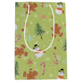 雪だるまとキャンディーキャン ミディアムペーパーバッグ