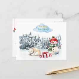 雪だるまとキュートな子供たちのクリスマスカード ポストカード