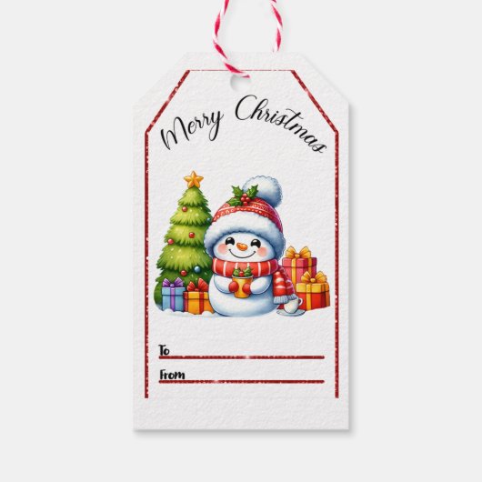 雪だるまとギフトと楽しいクリスマスラベル ギフトタグ (裏面)