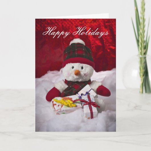 雪だるまとギフトホリデークリスマスカード シーズンカード (正面)