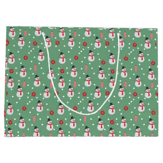 雪だるまとクリスマスのオーナメント ラージペーパーバッグ (裏面)