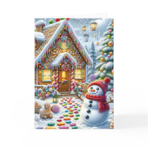 雪だるまとクリスマスのジンジャーブレッドハウス