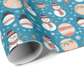 雪だるまとクリスマスオーナメントブルークリスマス ラッピングペーパー (ロールコーナー)