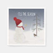 雪だるまとクリスマススター スタンダードカクテルナプキン (正面)