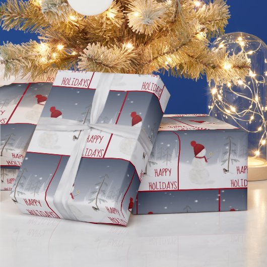 雪だるまとクリスマススター ラッピングペーパー (クリスマス)