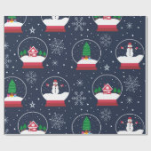 雪だるまとクリスマスツリーとスノーグローブ ラッピングペーパー (フラット)