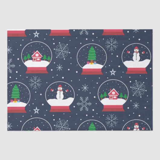 雪だるまとクリスマスツリーのスノーグローブ 薄葉紙 (正面)