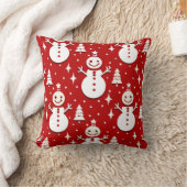 雪だるまとクリスマスツリーの居心地の良い冬 クッション (ブランケット)