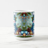 雪だるまとクリスマスツリーオーナメント、雪片 コーヒーマグカップ (中央)