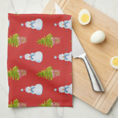 雪だるまとクリスマスツリーキッチンタオル キッチンタオル (四つ折り)