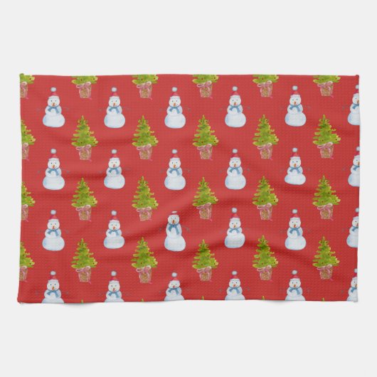 雪だるまとクリスマスツリーキッチンタオル キッチンタオル (横)
