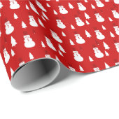 雪だるまとクリスマスツリーレッド&ホワイト ラッピングペーパー (ロールコーナー)