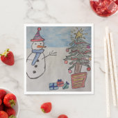雪だるまとクリスマスツリー スタンダードランチョンナプキン (インサイチュ)