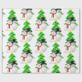 雪だるまとクリスマスツリー/ホリデーギフト ラッピングペーパー (フラット)