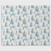 雪だるまとクリスマスツリー ラッピングペーパー (フラット)