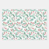 雪だるまとクリスマスホリー ラッピングペーパーシート (正面3)