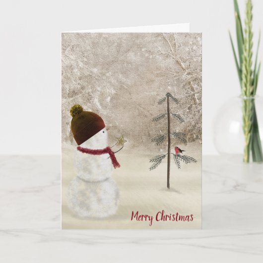 雪だるまとクリスマス金ゴールド星 シーズンカード (正面)