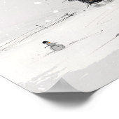 雪だるまとコテージのある温かみのある冬のホリデーシーン ポスター (角)