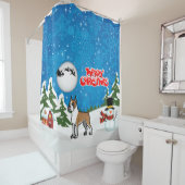 雪だるまとサンタのメリークリスマスボクサー シャワーカーテン (インサイチュ)