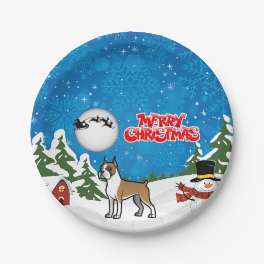 雪だるまとサンタのメリークリスマスボクサー ペーパープレート (正面)