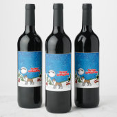 雪だるまとサンタのメリークリスマスボクサー ワインラベル (ボトル)