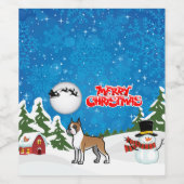 雪だるまとサンタのメリークリスマスボクサー ワインラベル (シングルラベル)