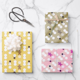 雪だるまとジンジャーブレッドの3色 ラッピングペーパーシート