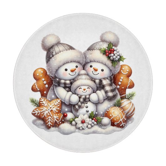 雪だるまとジンジャーブレッドCookie カッティングボード (正面)