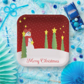 雪だるまとスターパターン（の模様が）ある ペーパープレート (パーティー)