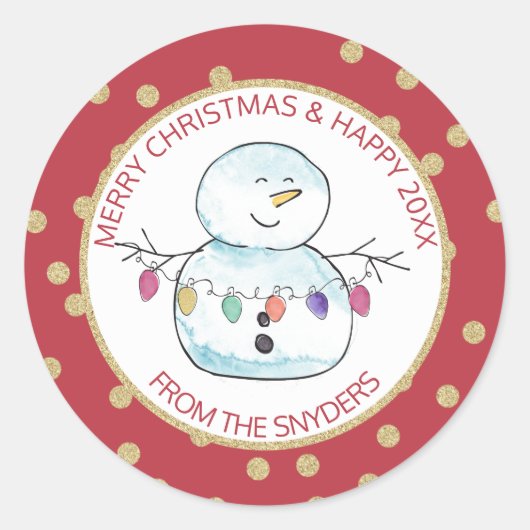 雪だるまとストリングライト ラウンドシール (正面)