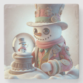 雪だるまとスノーグローブ、クリスマス、作者ナターシャ ストーンコースター