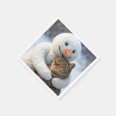 雪だるまとタビー猫のハグ スタンダードカクテルナプキン (角)