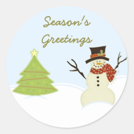 雪だるまとツリーのクリスマスステッカー ラウンドシール