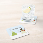 雪だるまとツリー スクエアペーパーコースター (インサイチュ)