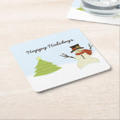 雪だるまとツリー スクエアペーパーコースター (アングル)