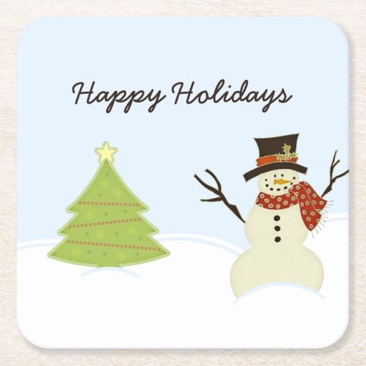 雪だるまとツリー スクエアペーパーコースター (正面)
