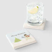 雪だるまとツリー ストーンコースター (横)