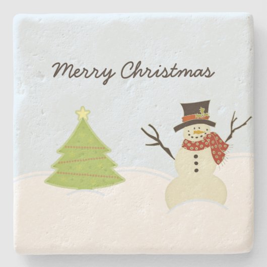 雪だるまとツリー ストーンコースター (正面)