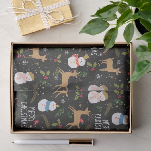 雪だるまとトナカイのクリスマス 薄葉紙 (ギフト)