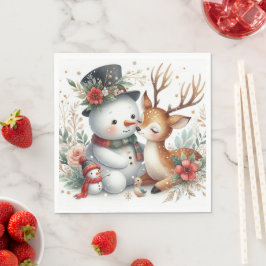 雪だるまとトナカイの友だち スタンダードランチョンナプキン