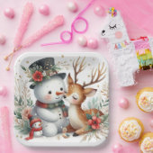 雪だるまとトナカイの友だち ペーパープレート (パーティー)