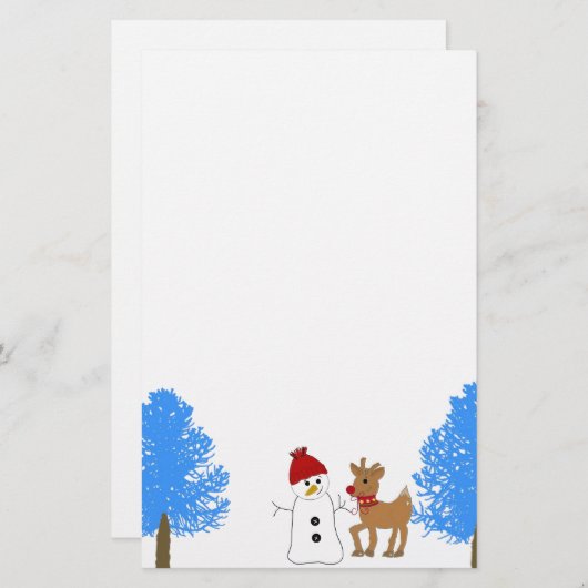 雪だるまとトナカイの木霜の降りた付き 便箋 (正面/裏面)