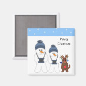 雪だるまとトナカイ マグネット (正面/裏面)