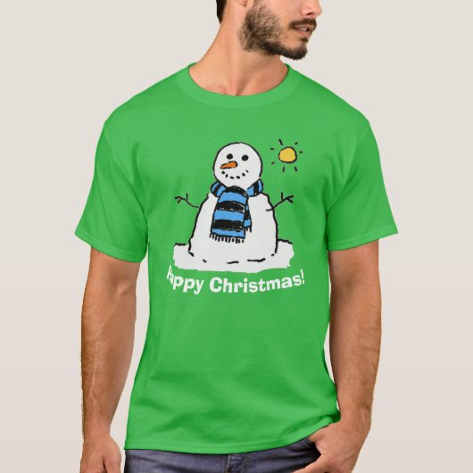 雪だるまとハッピークリスマス！ Tシャツ (正面)