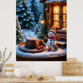 雪だるまとハリネズミのあったかい冬の情景 ポスター (キッチン)