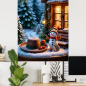 雪だるまとハリネズミのあったかい冬の情景 ポスター (ホームオフィス)