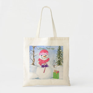雪だるまとピンクスカーフハッピースノー日トートバッグ トートバッグ